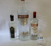 One 3L bottle of Smirnoff vodka, one bottle of The Lakes English vodka (70cl) and a bottle of