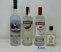 A quantity of assorted vodka to include Grey Goose cherry noir (1L), Smirnoff Espresso coffee