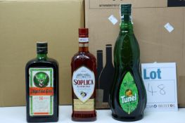 A quantity of assorted spirits and related items to include Trevethan passion fruit and orange