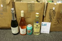 Three boxes of assorted alcohols to include ciders, wines and whisky (Over 18s only).
