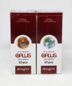 Six boxes of ten (10ml) OPLus E-Liquid in Classic Tobacco and Ice Mint 18mg/ml (Over 18s only).