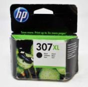 Four boxed as new HP 307 XL Black Ink Cartridges (P/N: 3YM64AE UUS) (Boxes sealed, some cosmetic