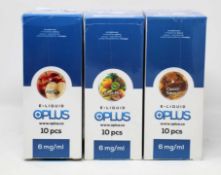 Eight boxes of ten (10ml) OPLus E-Liquid in Classic Tobacco, Apple and Fruit Mix 6mg/ml (Over 18s