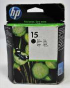 Four boxed as new HP 15 Black Ink Cartridges (P/N: C6615DE) (Boxes sealed, some cosmetic damage to