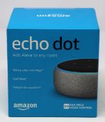 A boxed as new Amazon Echo Dot (3rd Gen) Smart speaker with Alexa in Heather Grey (Box sealed).