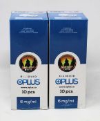 Eight boxes of ten (10ml) OPLus E-Liquid American Blend 6mg/ml (Over 18s only).