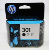 Three boxed as new HP 301 Black Ink Cartridges (P/N: CH561EE UUS) (Boxes sealed, some cosmetic