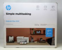A boxed as new HP DeskJet Plus 4120 All-in-One Printer (P/N: 3XV14B) (Box sealed, some cosmetic