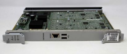A pre-owned Ciena NTK555NA WOCUAZPKAA SPAP-2 w/2x0SC 2xSFP Shelf Processor (Untested, sold as