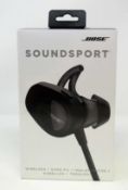 A boxed as new pair of Bose SoundSport Bluetooth Wireless In-Ear Headphones in Black (Box sealed).