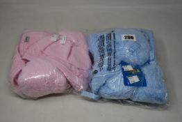 Six children's as new Satila Malva hats in light blue (45) and pink (49).