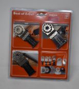 Five sealed as new FEIN Starlock 6-Piece Best of E-Cut tool attachments for wood and metal.