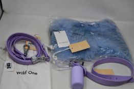 An as new Wild One leashes in lilac (RRP $58), collar in lilac (XL - RRP $38), poop bag carrier in