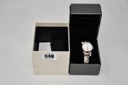A women's boxed Emporio Armani AR1926 rose gold wristwatch.