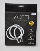 Ten Boxed Zotti 1.75m PVC Shower Hoses in silver colour.