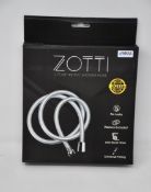 Ten Boxed Zotti 1.75m PVC Shower Hoses in silver colour.