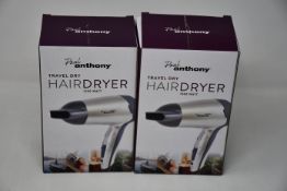 Twelve boxed as new Paul Anthony Travel Dry 1200 watt hairdryers.