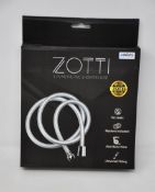 Ten Boxed Zotti 1.75m PVC Shower Hoses in silver colour.