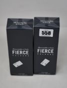 Two boxed as new 200ml bottles of Abercrombie and Fitch Fierce eau de cologne.