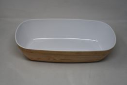 Two boxes of 3x Dalebrook Melamine Curved Buffet Display Serving Crock Bowl - White/Oak effect.