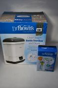A collection of boxed Dr Brown's Baby Feeding items to include: 1 x Clean Steam Bottle Sterilizer