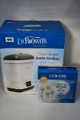 A collection of boxed Dr Brown's Baby Feeding items to include: 1 x Clean Steam Bottle Sterilizer