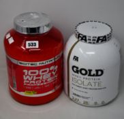 Two BioTechUSA ISI Whey Zero Clear (1362g, 54 servings) protein drink powder in tropical fruit and