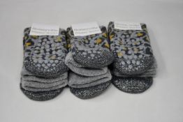 Ten pairs of as new Somerville Leopard slipper socks in grey/yellow (One size - RRP £20 each).