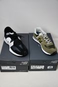 Two pairs of as new New Balance trainers; NB574 (UK 7) and MS327CPG (UK 8.5).
