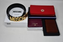 An as new Moschino Logo belt (Size 40), Tommy Hilfiger Core purse, Wilbest card wallet and a Michael