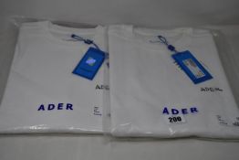 Two as new Ader Error Calli T-shirts (Size A2 - RRP £85 each).