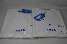 Two as new Ader Error Calli T-shirts (Size A3 - RRP £85 each).