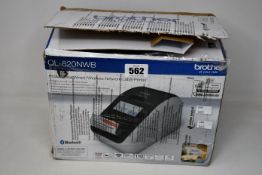 A boxed Brother wireless label printer (Model : QL-820NWB).