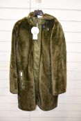 An as new Oui olive green faux fur 3/4 jacket with hood in olive green (EU 38 - RRP £280).