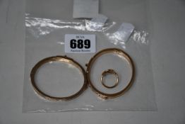 Two pre-owned Michael Kors hinged bangles both lacking charms and a pre-owned Michael Kors ring size