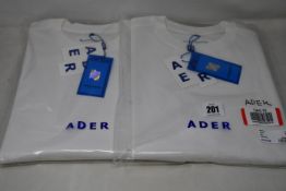 Two as new Ader Error Calli T-shirts (Size A2 - RRP £85 each).