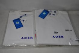 Two as new Ader Error Calli T-shirts (Size A1 - RRP £85 each).