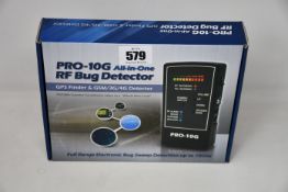 A boxed as new Pro-10G All-In-One RF Bug Detector (GPS finder and GSM/3G/4G detector - RRP $348).