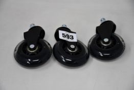 Eight sets of five unbranded replacement rubber wheels for office chairs in clear rubber and black.