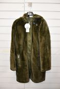 An as new Oui olive green faux fur 3/4 jacket with hood in olive green (EU 36 - RRP £280).