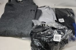 Five items of as new Under Armour sportswear; two Tech 2.0 tops (L - RRP £34), double knit