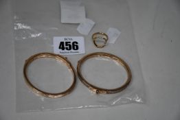 Two pre-owned Michael Kors hinged bangles both lacking charms and a pre-owned Michael Kors ring,