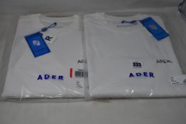 Two as new Ader Error Calli T-shirts (Size A1 - RRP £85 each).