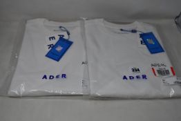 Two as new Ader Error Calli T-shirts (Size A2 - RRP £85 each).