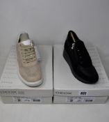 Two pairs of women's Geox trainers; Zosma in suede/nappa (UK 5) and Rubidia in suede (UK 7).