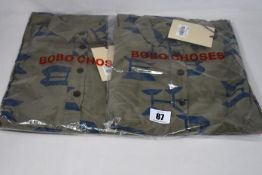 Four as new Bobo Choses all over shirt dresses (2 x S, 2 x M).