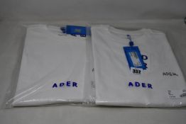 Two as new Ader Error Calli T-shirts (Size A3 - RRP £85 each).