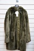 An as new Oui olive green faux fur 3/4 jacket with hood in olive green (EU 38 - RRP £280).