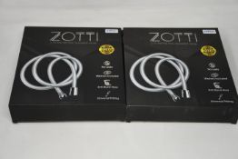 Ten Boxed Zotti 1.75m PVC Shower Hoses in silver colour.