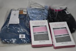 Assorted as new Calvin Klein clothing; two pairs of women's woven shorts (M), women's full length